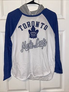Toronto Maple Leafs White and Blue Raglan Long Sleeve Hoodie Tee